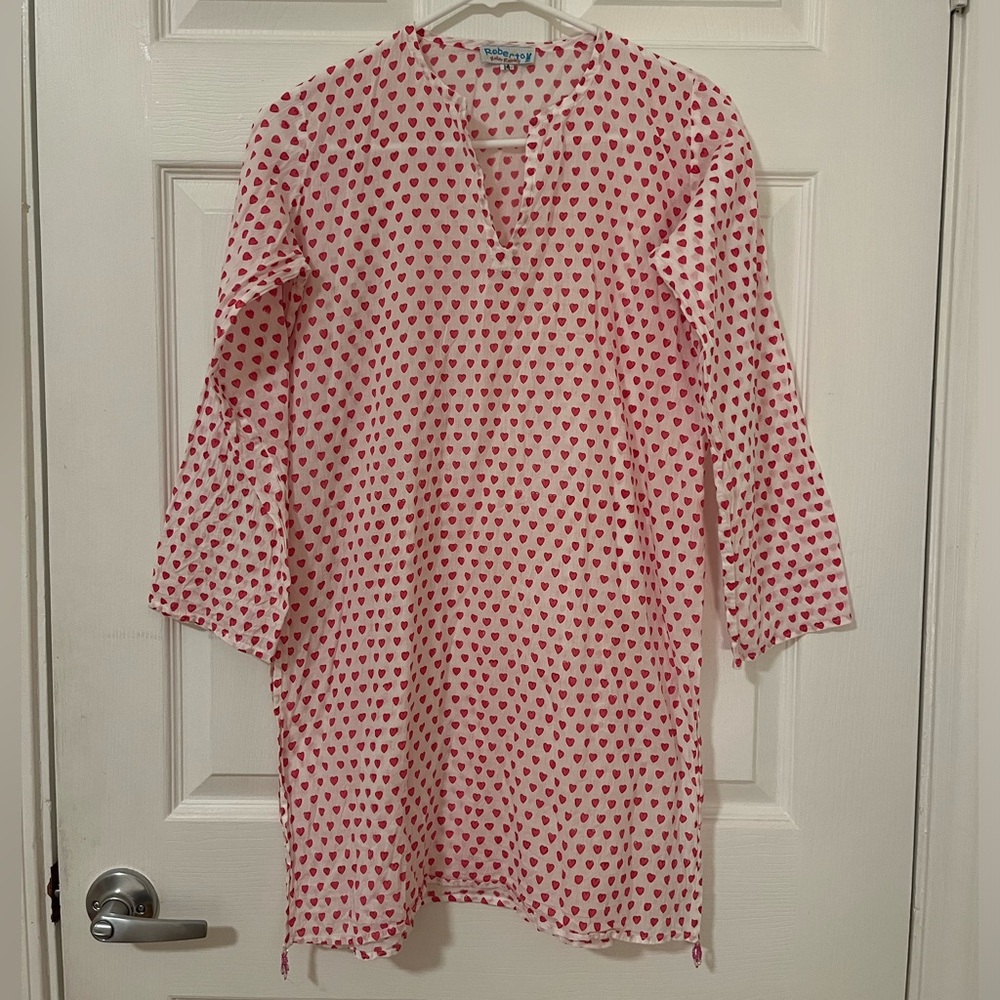 Roberta Roller Rabbit Womens Small Pink Heart Vneck Tunic Top